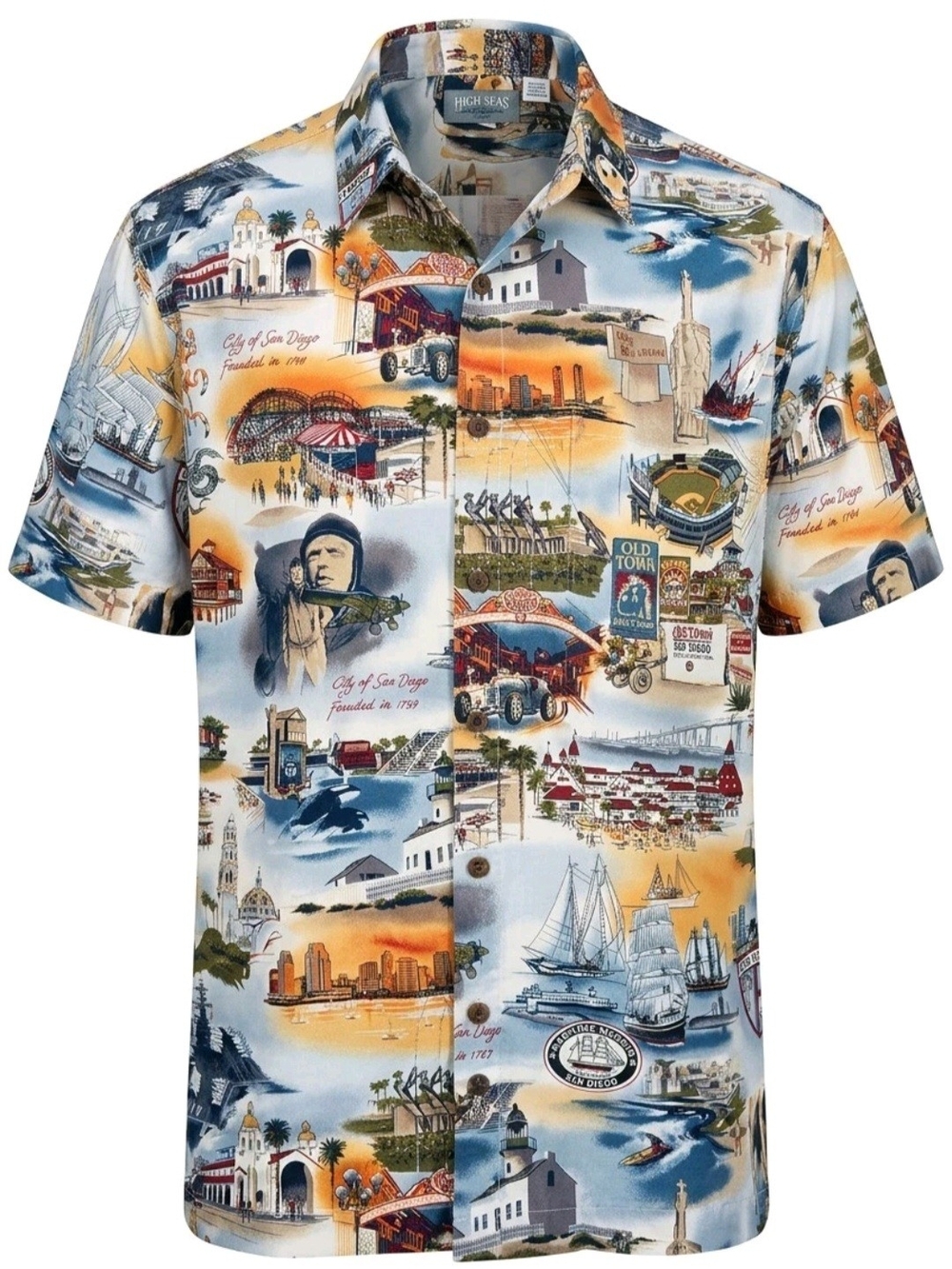 Made In USA City of San Diego ShortSleeve ButtonDown Shirt Multi-Color Scenic S